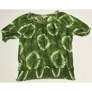 Michael Kors Women’s 1X Plus Sheer Green Tie-Dye Pullover Blouse Fitted Waist